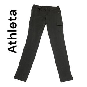 Athleta womens size 6 tall gray cargo relaxed pants skinny khaki